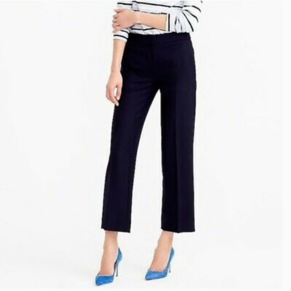 NWT J.Crew Patio Bi-Stretch Wide Leg Cropped Trousers Pants in Navy Size 00